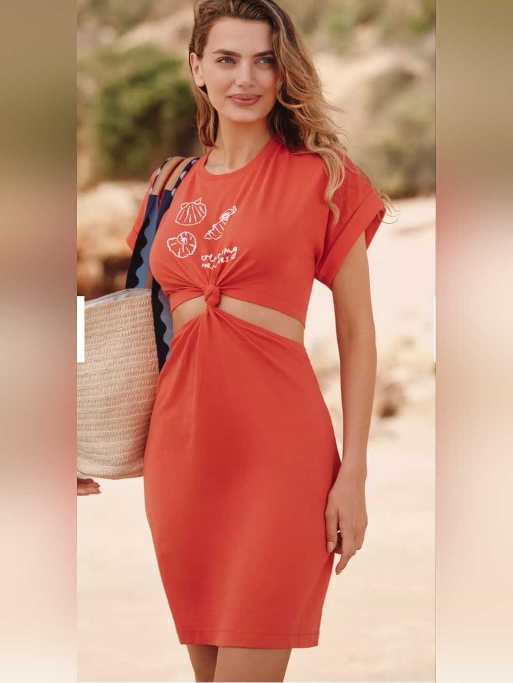 Knot-Front Orange Swim Coverup Dress